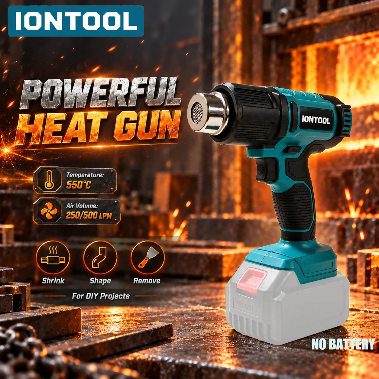 Cordless Heat Gun For Shrink Tubing - IONTOOL Kablosuz Isı Tabancası 550 ℃